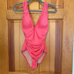 J. Crew Pink One Piece Swimsuit with Ruched V-Neck